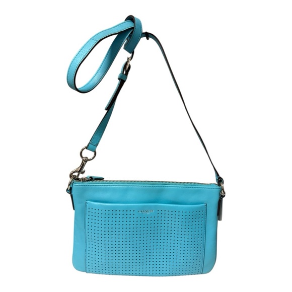Coach Perforated Leather East West Crossbody – Robin Blue | Strap & Dust Bag - Picture 2 of 6